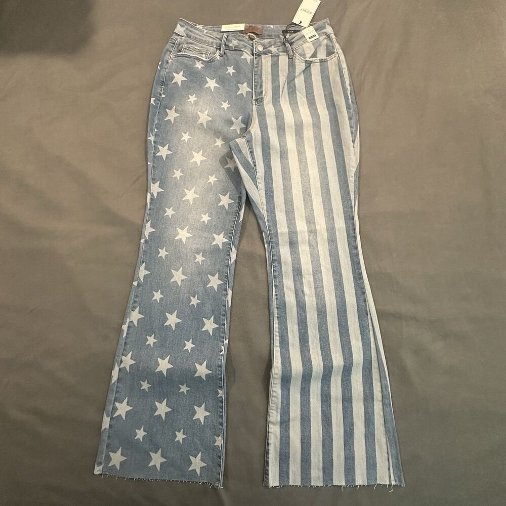 Judy Blue Flare Jeans American Flag Stars Stripes Denim Blue Womens 16W Wide Leg